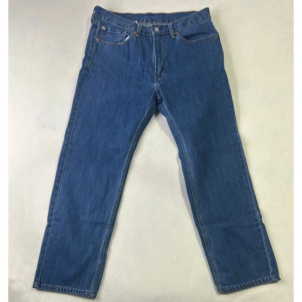 Levis 505 Mens Regular Fit Straight Leg Jeans‎ Medium Wash Blue Denim 34x30